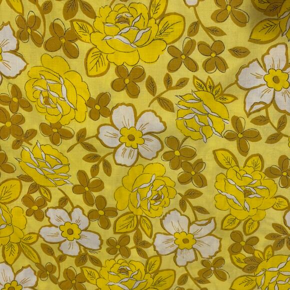 Vintage 70s Yellow Flower Power Fitted Full Sheet Dan River Polyester Cotton - Picture 7 of 9
